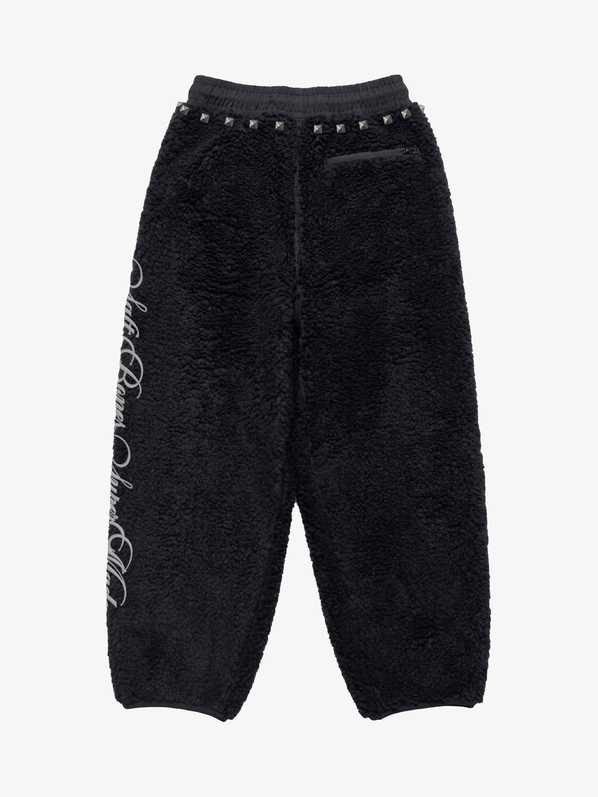 Plush Script Graphic Curved-Leg Pants
