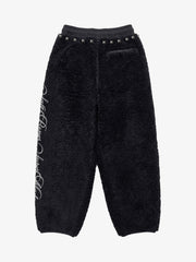 Plush Script Graphic Curved-Leg Pants