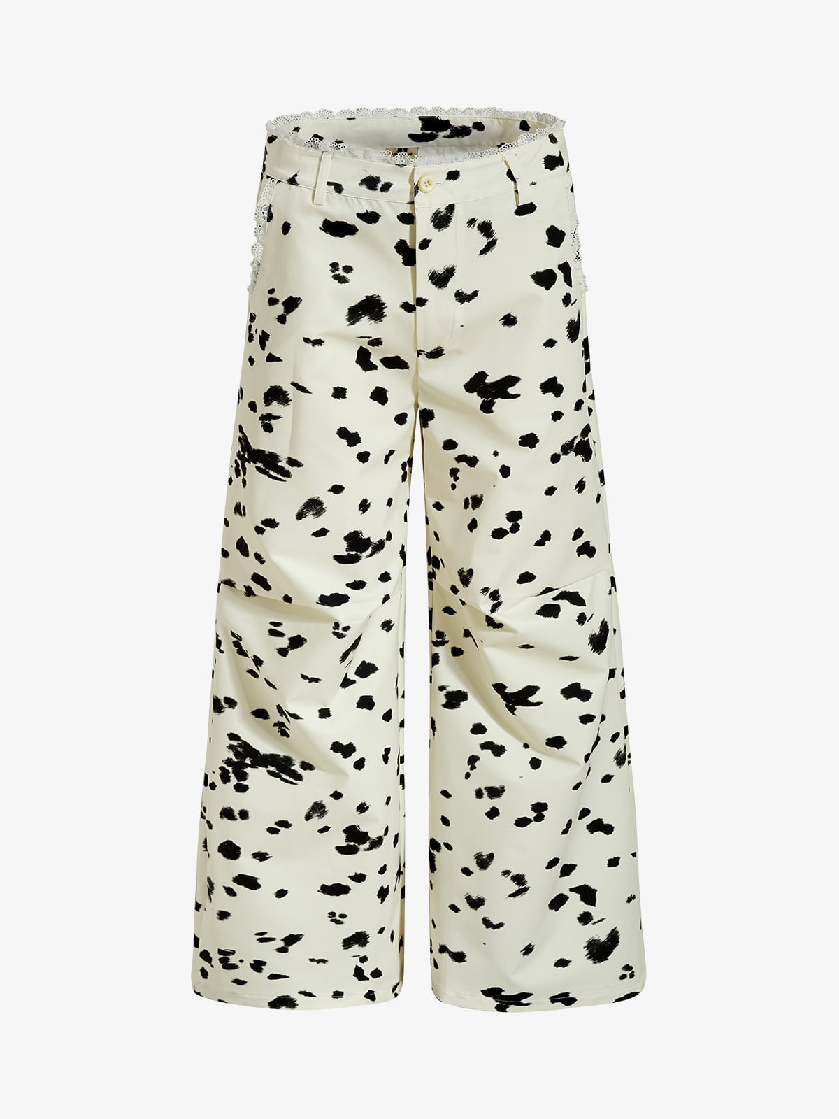 Cow Print Lace Trim Straight Leg Pants 
