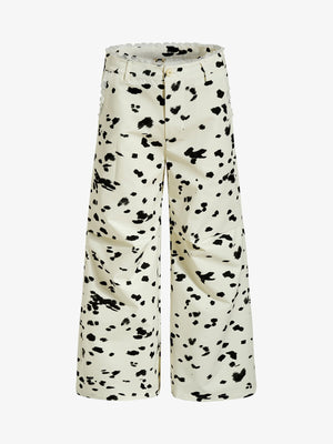 Cow Print Lace Trim Straight Leg Pants 