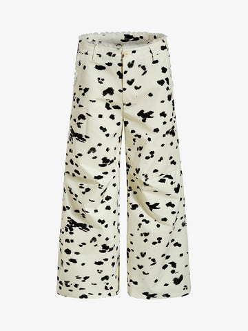 Cow Print Lace Trim Straight Leg Pants 