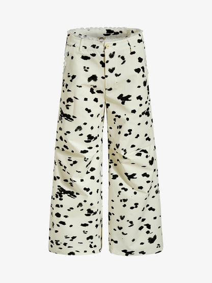 Cow Print Lace Trim Straight Leg Pants 