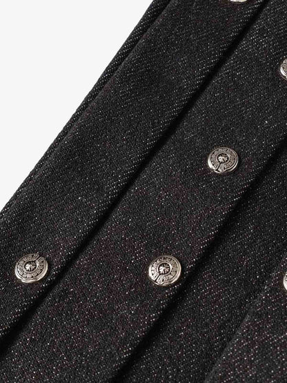 Studded Pleat Wide Leg Denim Jeans