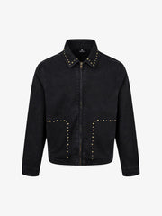 Distressed Studded Boxy Fit Denim Jacket