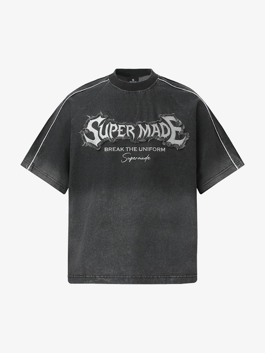 Raw-Edge Appliqué Acid-Wash T-Shirt