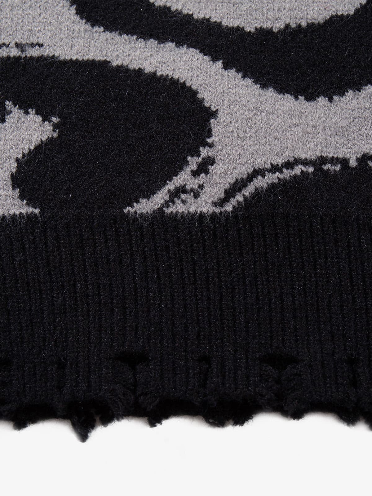 High Street Dark Skull Frayed-edge V-neck Sweater Vest 