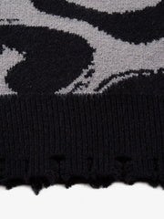 High Street Dark Skull Frayed-edge V-neck Sweater Vest 
