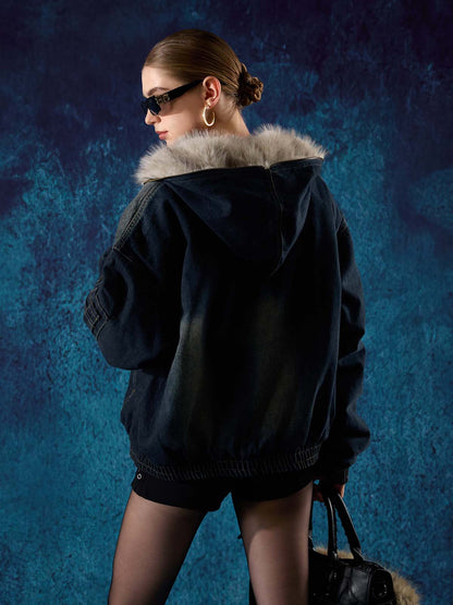 Cotton Washed Fur Hooded Jacket - 2265 