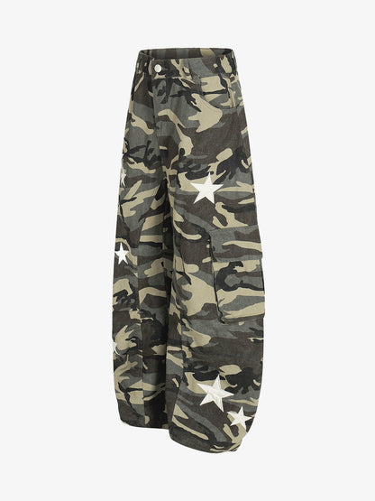 Camouflage Cargo Pants with Star Accents - Perfect for Casual and Outdoor Adventures 