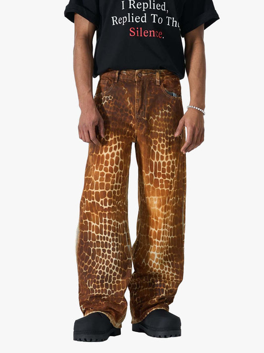 Croc Texture Washed Wide Leg Jeans 