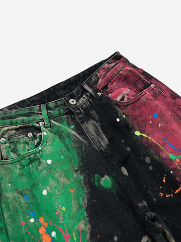 Weite Jeans aus Denim mit künstlerischem Farbspritzer-Muster