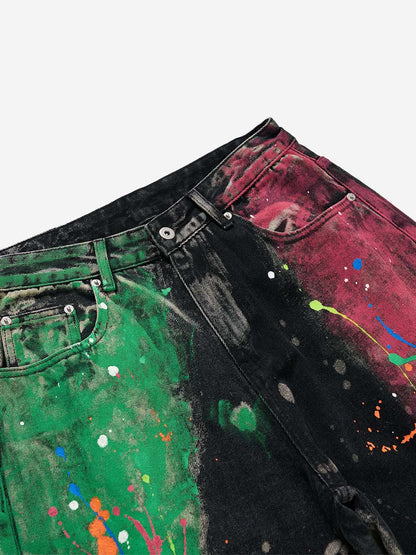 Weite Jeans aus Denim mit künstlerischem Farbspritzer-Muster