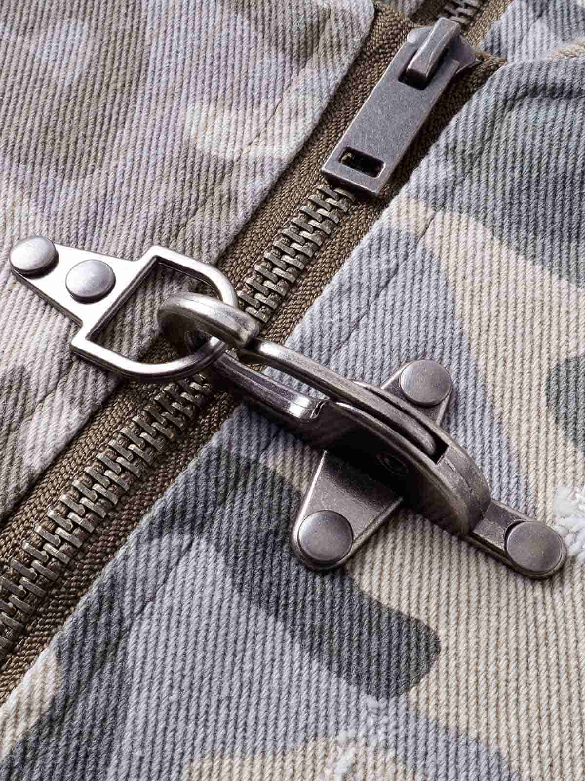 Camo Contrast Metal Buckle Bomber Jacket