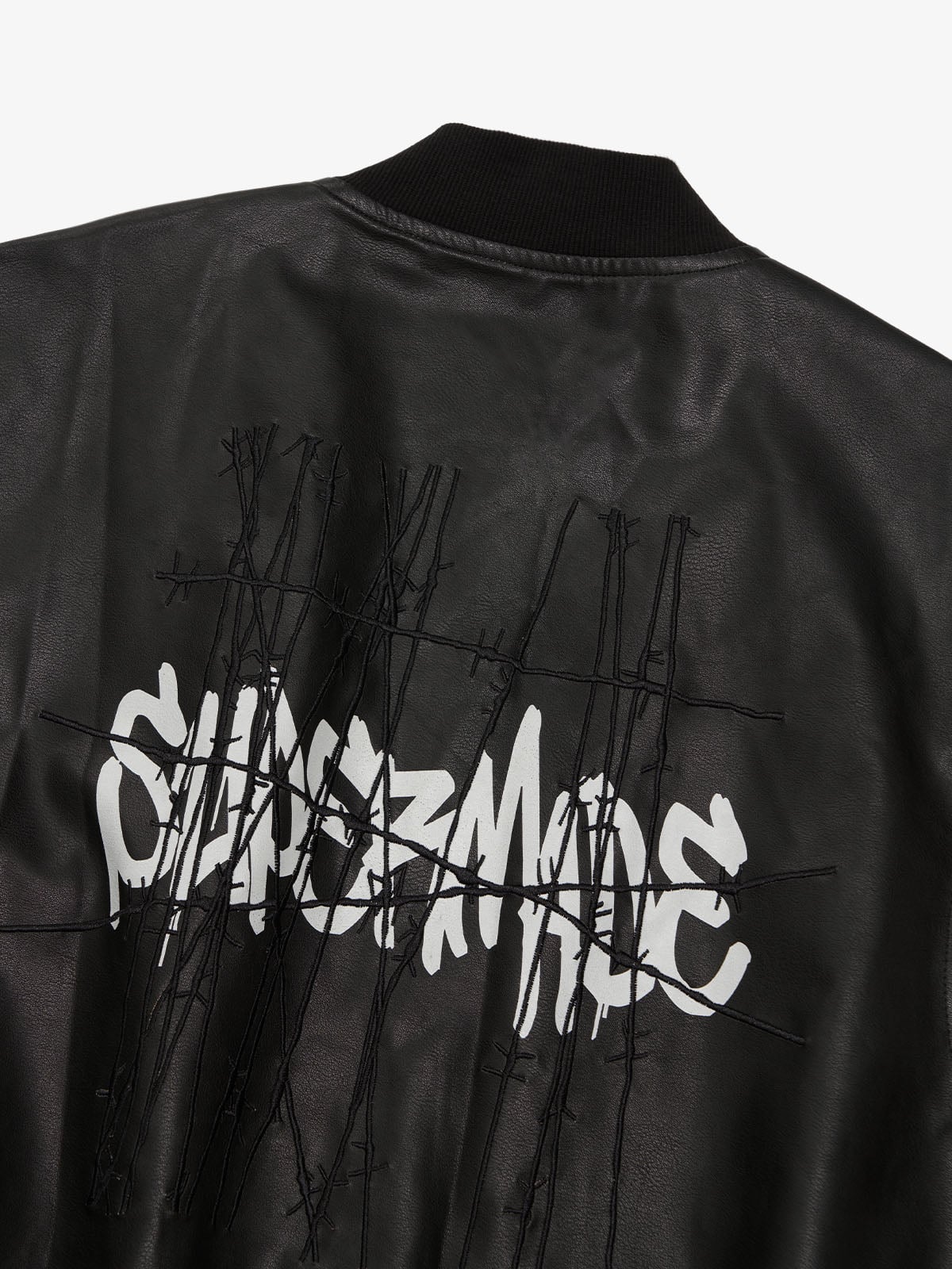 Thorn Destruction Frame Pattern Leather Vest 