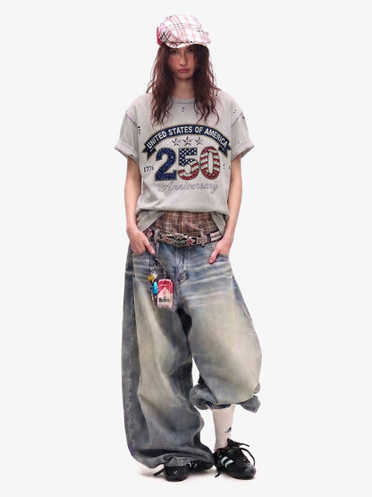 Rhinestone 250 Ripped Washed T-Shirt 