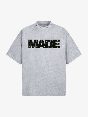 Street Retro MOOD Patch Embroidered Rivet T-shirt - 2440 