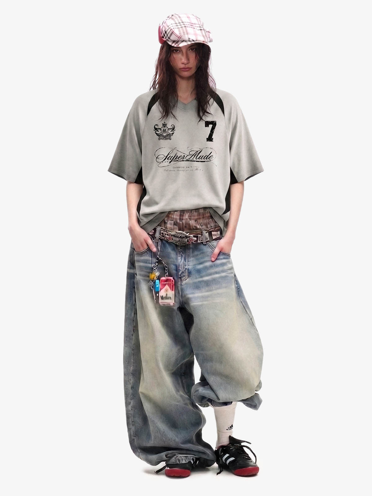 Faux Suede Panel Graphic T-Shirt