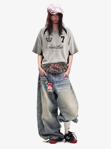 Faux Suede Panel Graphic T-Shirt