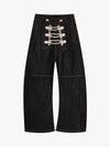 Napoleon Cord Embroidery Barrel Baggy Jeans