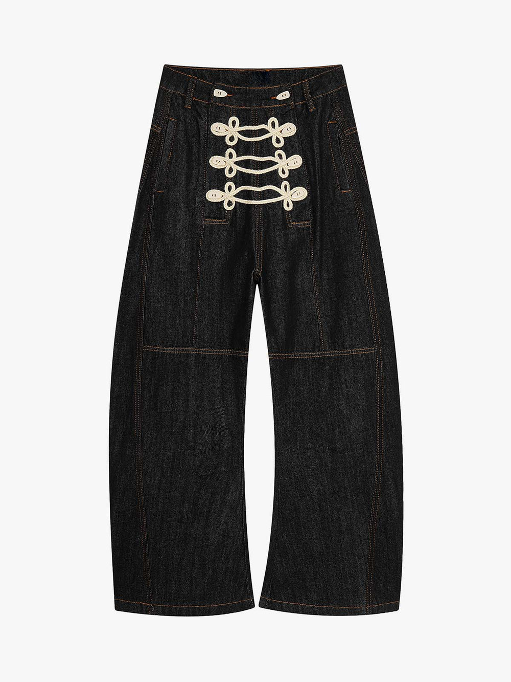 Napoleon Cord Embroidery Barrel Baggy Jeans