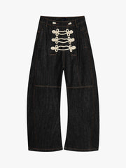 Napoleon Cord Embroidery Barrel Baggy Jeans
