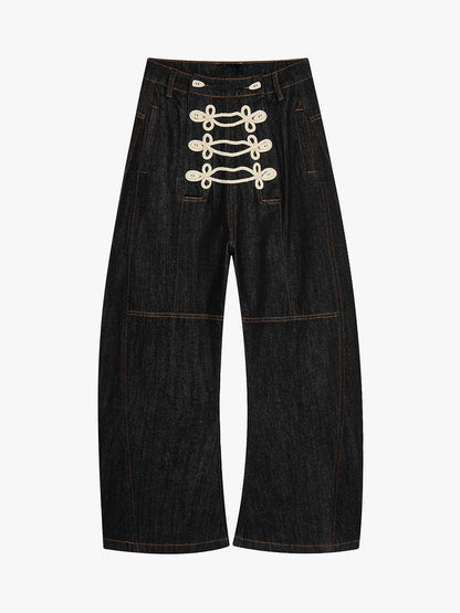 Napoleon Cord Embroidery Barrel Baggy Jeans