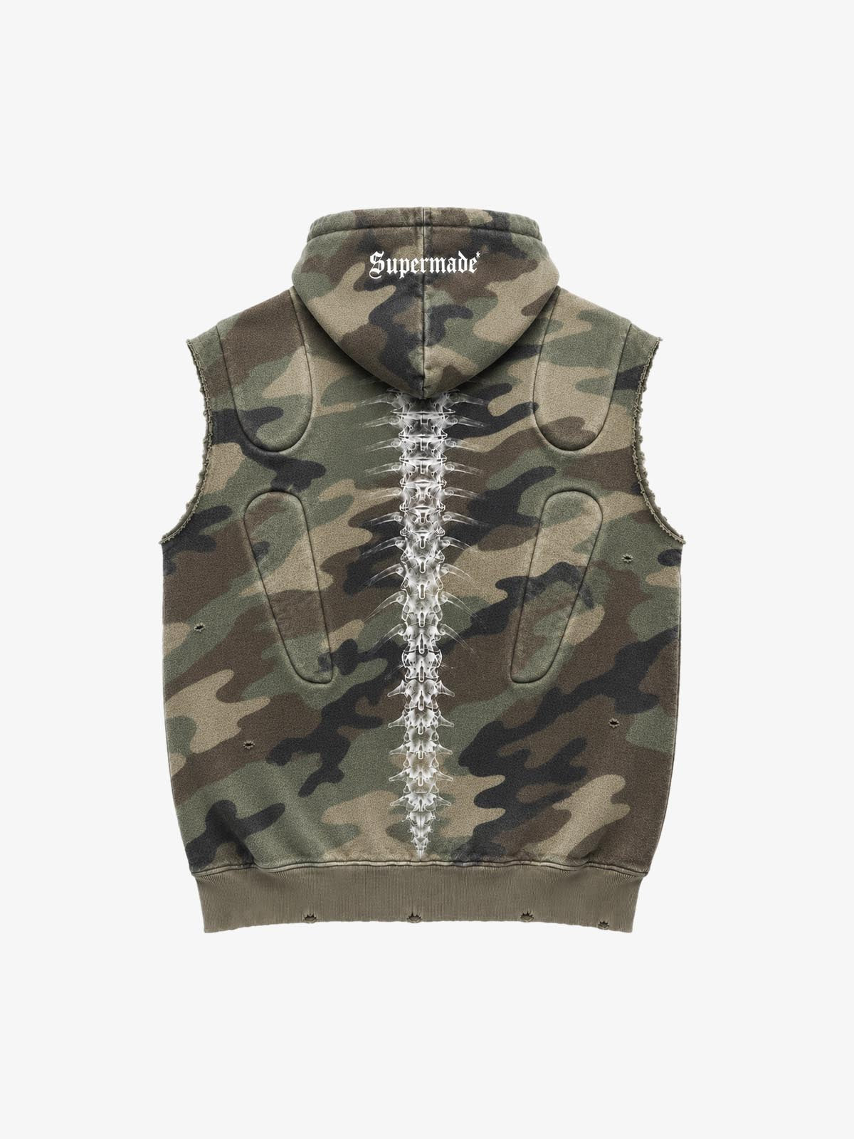 Skull Graphic Padded Distressed Hoodie