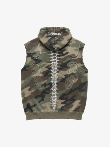 Skull Graphic Padded Distressed Hoodie