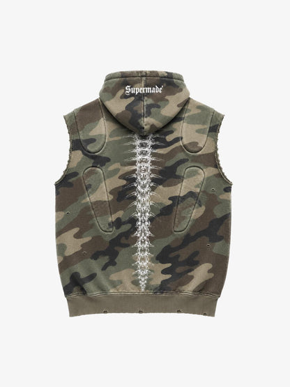 Skull Graphic Padded Distressed Hoodie