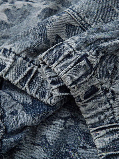Camouflage Print Denim Hoodie with Front Pocket - Perfect for Casual and Streetwear Styles 