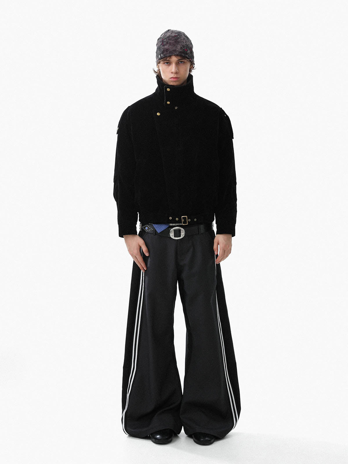 Retro Lambswool Stand Collar Asymmetrical Suede Padded Jacket 