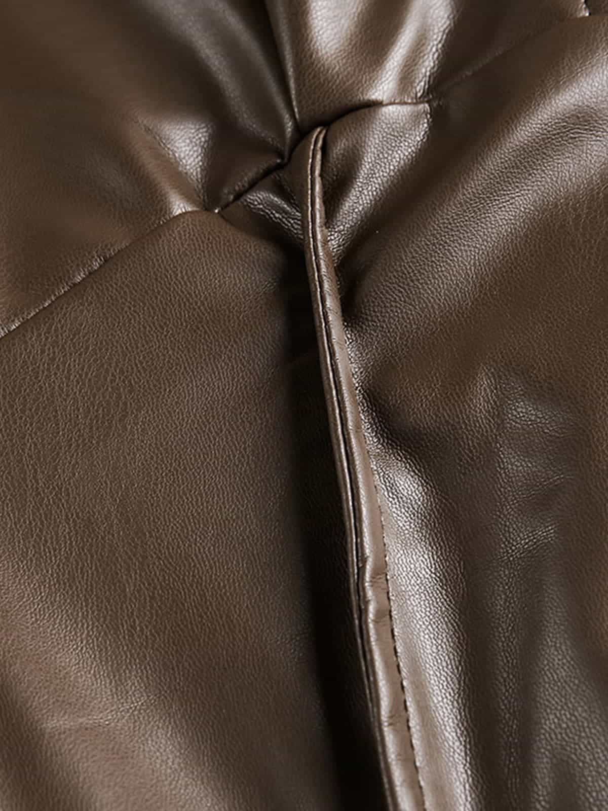 Retro Brown Faux Leather Zip-Up Bomber Jacket 