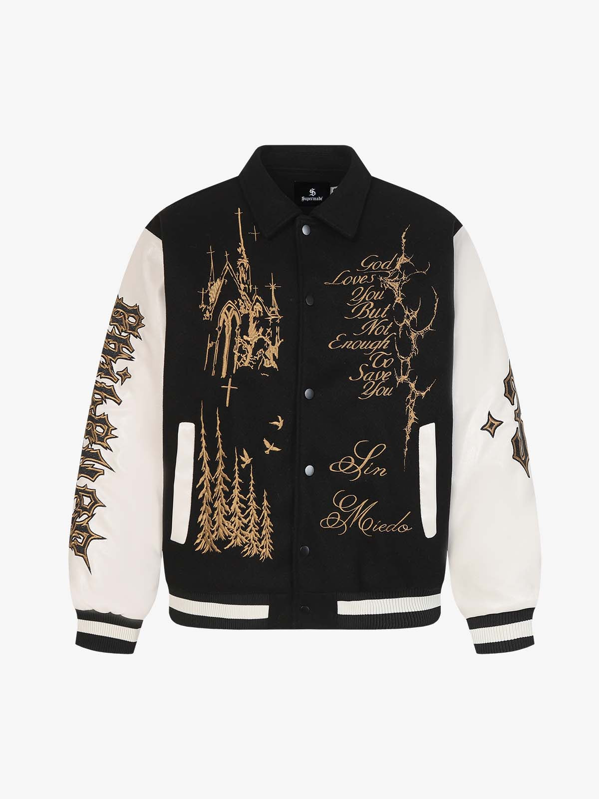 Gothic Gold Embroidered Varsity Jacket