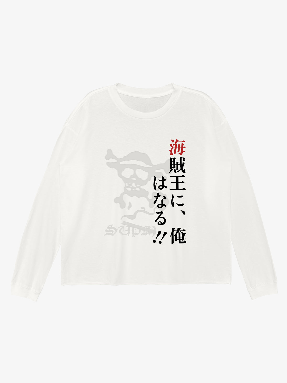 Pirate Skull Text Graphic Distressed Long Sleeve Tee