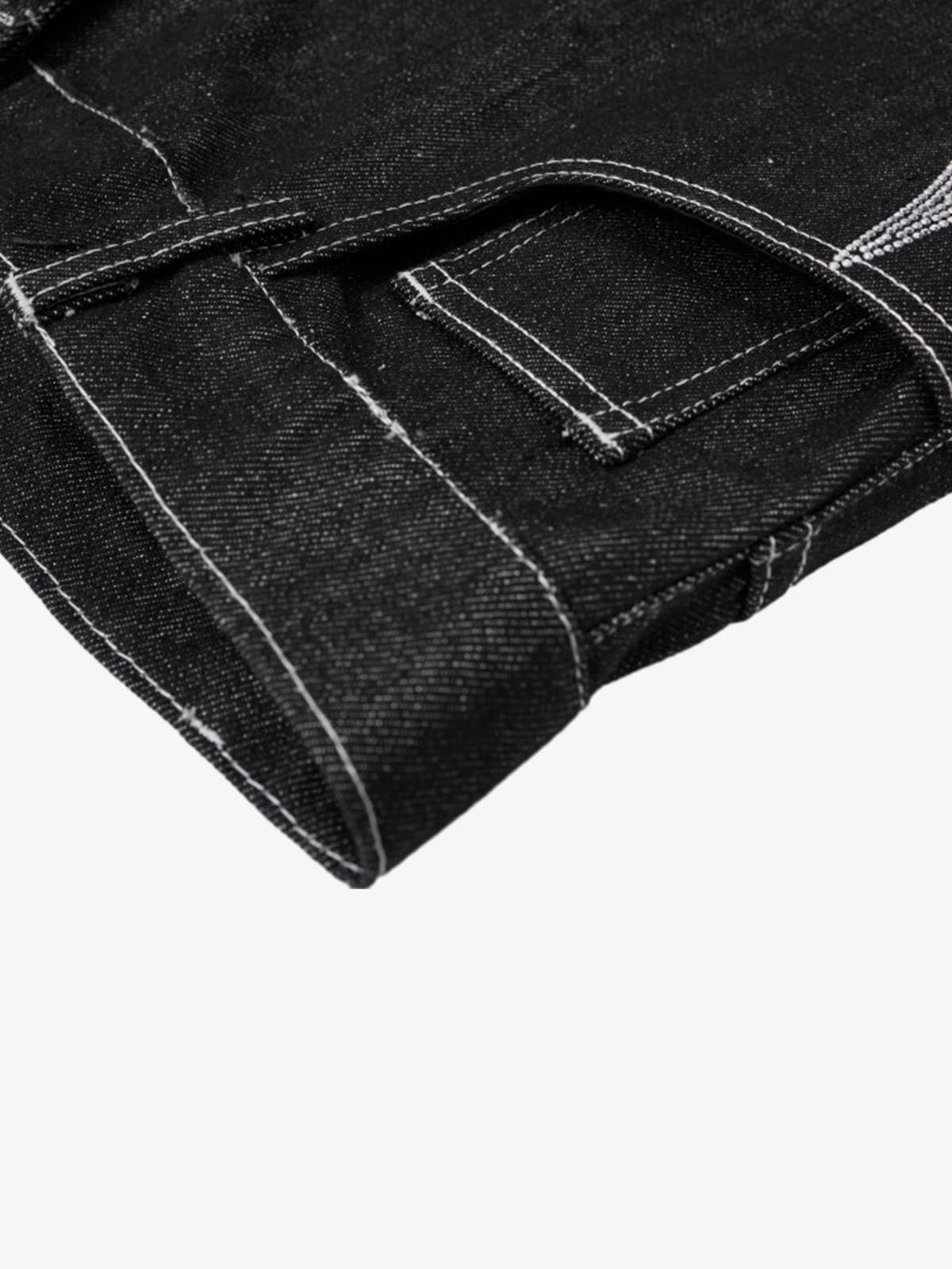 Denim Wide Leg Pants with Red Embroidery Design for Women Fashion Streetwear 