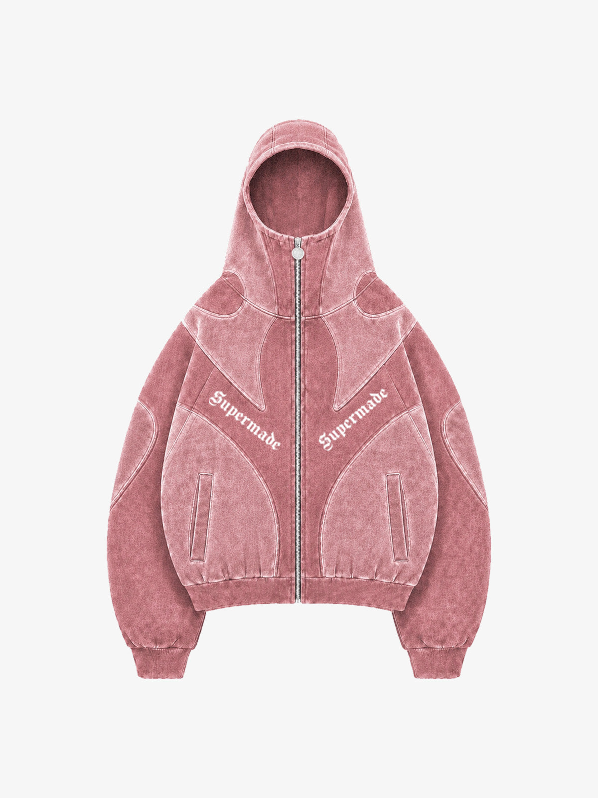Washed Panelled High-Neck Zip Hoodie & Wide-Leg Sweatpants Set