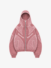 Washed Panelled High-Neck Zip Hoodie & Wide-Leg Sweatpants Set