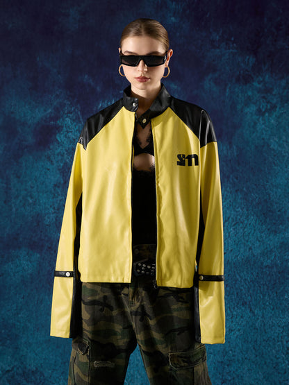 Original Contrast Color Leather Jacket - 2565 