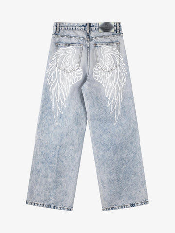 Angel Wing Print Bggy Jeans