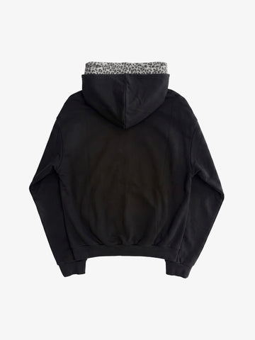 Distressed Leopard Pattern Layered Boxy Hoodie