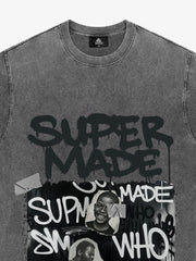 Streetwear Graffiti Character Collage Graphic T-Shirt 
