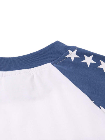 American Flag Star Graphic Color Block Long Sleeve Tee