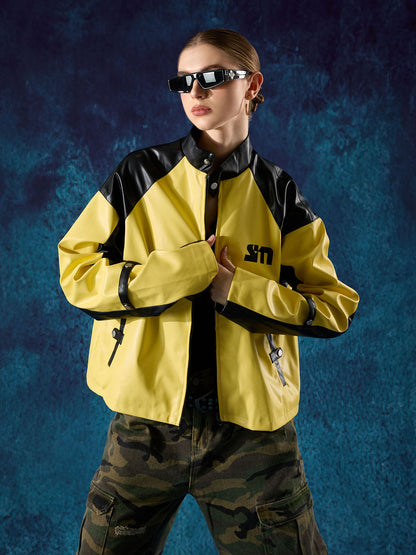 Original Contrast Color Leather Jacket - 2565 