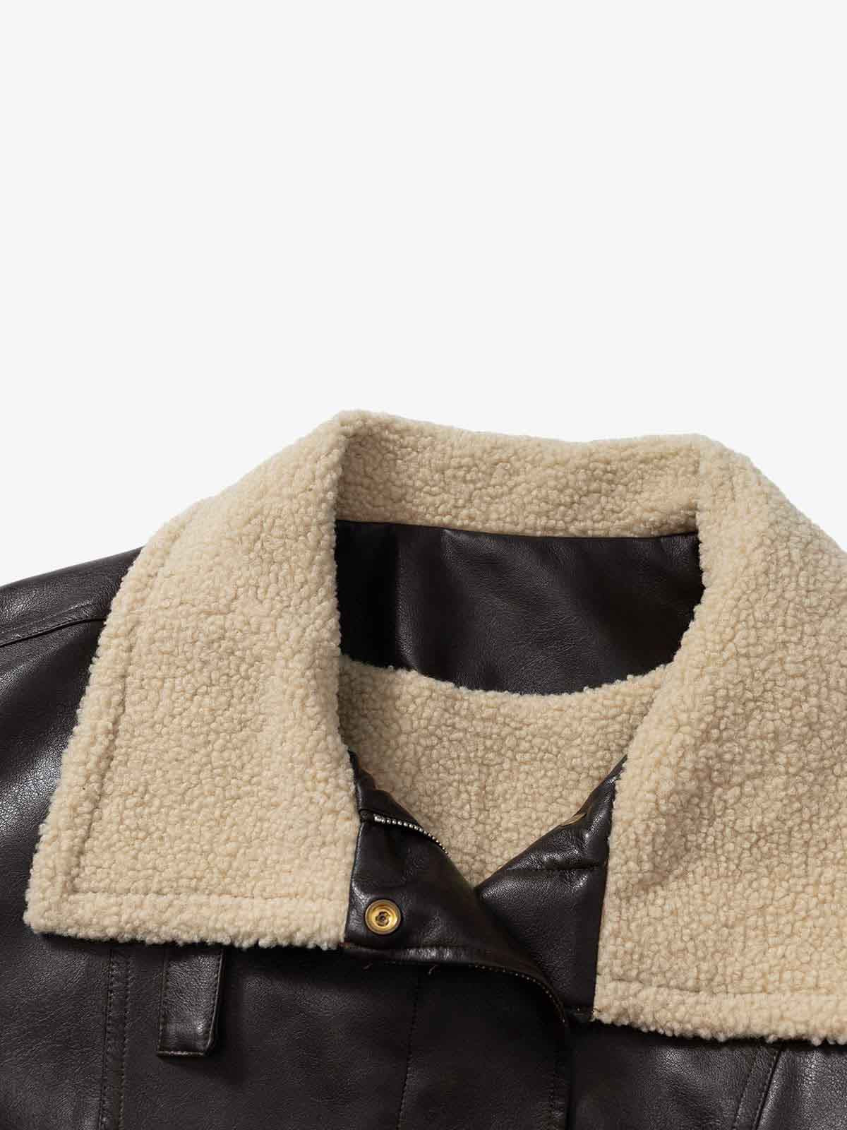 Vintage Shearling Collar Quilted Leather Jacket 