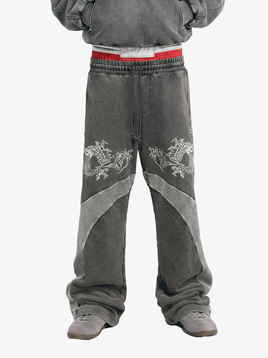 Washed Dragon Embroidered Panel Sweatpants 
