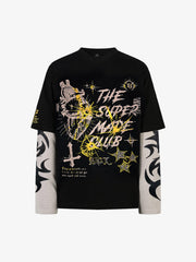 Hip-Hop Punk Faux Two-Piece Long-Sleeved T-Shirt - 2457 