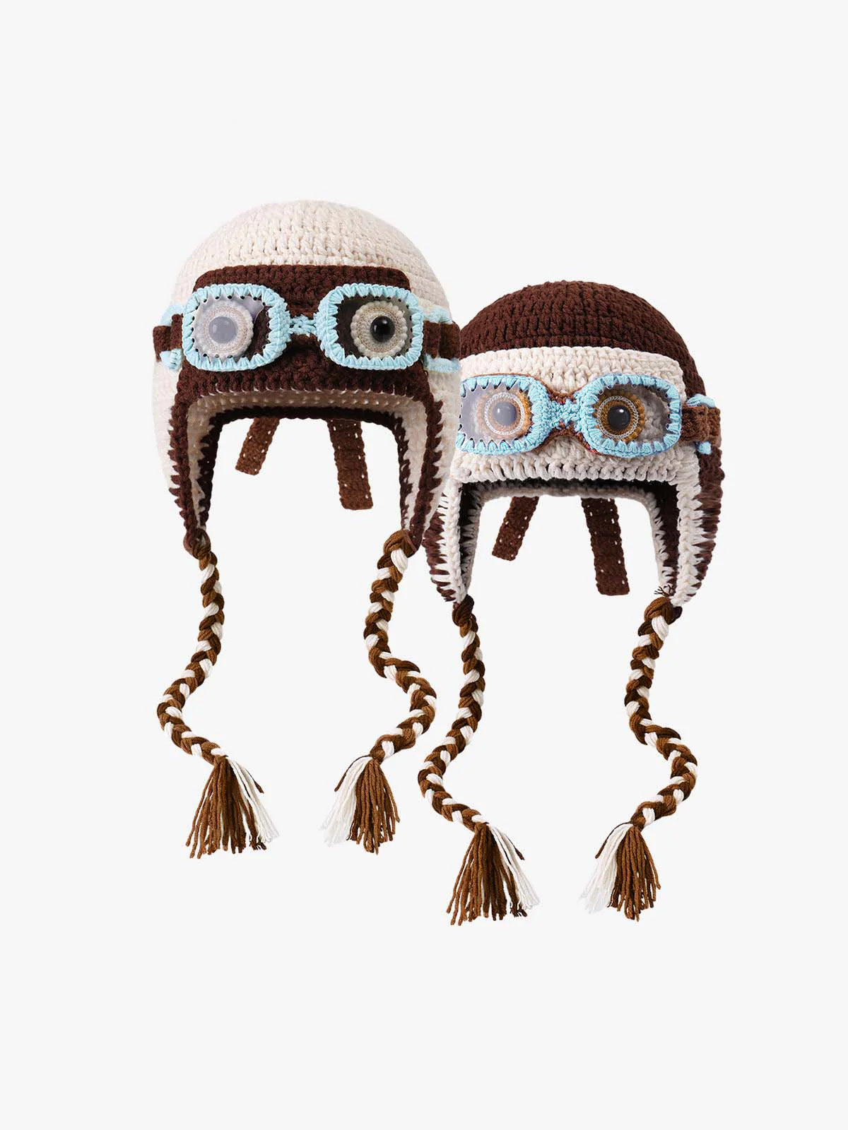 Colorblock Crochet Goggles Trapper Hat 