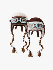 Colorblock Crochet Goggles Trapper Hat 