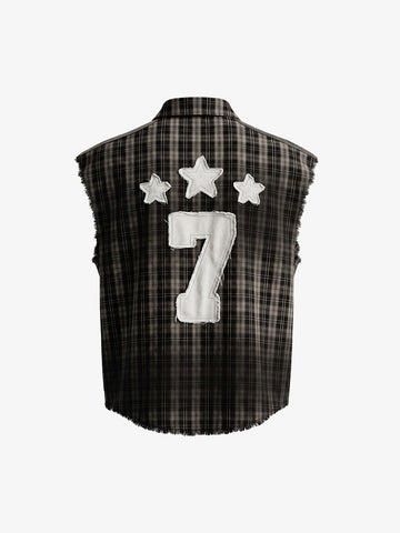 Camisa sin mangas a cuadros estilo punk vintage desgastado - 2629