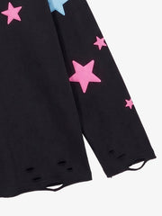 Star Foam Graphic Ripped Color Block Long Sleeve Tee